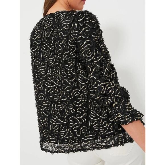 Tuckernuck NWT Nightly Organza Easton Black Gold Blouse Size Large - Picture 15 of 16
